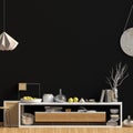 Modern interior design in Scandinavian style. Mock up wall. 3D i