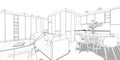 Modern interior design. Sketch of the apartment. Royalty Free Stock Photo