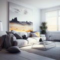 Modern interior design sofa in living room with chairs furniture near windows Royalty Free Stock Photo