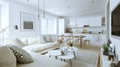 Modern interior design spacious bright studio apartment in Scandinavian style warm . Generative Ai Royalty Free Stock Photo