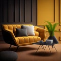 Modern interior design yellow armchair sofa in living room with and mock up poster frame Royalty Free Stock Photo