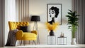 Modern interior design yellow armchair sofa in living room with and mock up poster frame Royalty Free Stock Photo