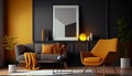 Modern interior design yellow armchair sofa in living room with and mock up poster frame Royalty Free Stock Photo