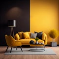 Modern interior design yellow armchair sofa in living room with and mock up poster frame Royalty Free Stock Photo