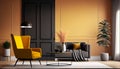 Modern interior design yellow armchair sofa in living room with and mock up poster frame Royalty Free Stock Photo