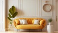 Modern interior design yellow armchair sofa in living room with and mock up poster frame Royalty Free Stock Photo