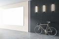 Modern interior with empty white mock up poster on wall, bike and lamps. Design and loft decor concept Royalty Free Stock Photo