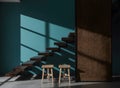 Minimalist Floating Staircase on a Teal Wall Royalty Free Stock Photo
