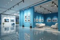 New blue interior with light reflections on floor Royalty Free Stock Photo