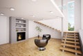 Modern interior with fireplace 3d render Royalty Free Stock Photo