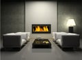 Modern interior with fireplace