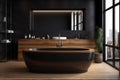 furniture luxury bathtub design interior home bathroom wood white modern black. Generative AI. Royalty Free Stock Photo