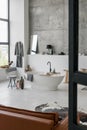 Modern interior house with contemporary design at white bathroom Royalty Free Stock Photo