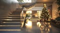 Modern Home Interior Decorated for Christmas Celebration with Stairs and Glowing Lights Royalty Free Stock Photo