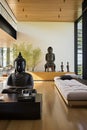 Modern Interior with Large Buddha Statue