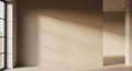 Modern Interior with Large Window and Sunlight Casting Shadows on Wall room empty Royalty Free Stock Photo