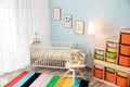 Modern interior of light cozy baby room Royalty Free Stock Photo