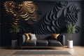 Modern interior living room design and black wall pattern texture background Royalty Free Stock Photo