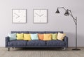 Modern interior of living room with sofa and floor lamp 3d render Royalty Free Stock Photo