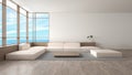 Modern interior living room wood floor sofa set sea view summer 3d rendering Royalty Free Stock Photo