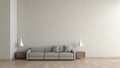 Modern interior living room wood floor white cement texture wall with gray sofa template for mock up 3d rendering. minimal living Royalty Free Stock Photo