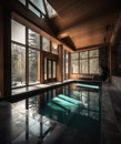 Modern Interior of Luxurious Swimming Pool Dark Themed Background