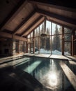 Modern Interior of Luxurious Swimming Pool Dark Themed Background