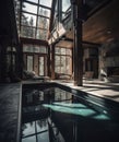 Modern Interior of Luxurious Swimming Pool Dark Themed Background