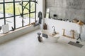 Modern interior in new, white and contemporary bathroom Royalty Free Stock Photo