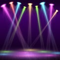 Modern interior of nightclub with empty show stage and color spot lights vector illustration Royalty Free Stock Photo