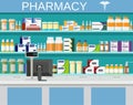 Modern interior pharmacy and drugstore.