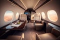 Modern interior of privat jet. Generative AI