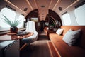 Modern interior of privat jet. Generative AI