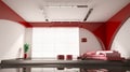Modern interior with red sofa 3d Royalty Free Stock Photo