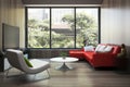 Modern interior with red sofa Royalty Free Stock Photo