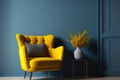 Modern interior room with armchair.Blue and yellow wall background.3d rendering Royalty Free Stock Photo