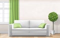 Modern interior with sofa window green curtain