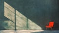 Modern interior with textured wall, shadow play, and vintage red chair Royalty Free Stock Photo