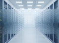 Data Center Security Barrier with Frosted Glass Wall and Server Racks Royalty Free Stock Photo