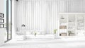 Modern loft interior in vogue with white couch and copyspace in horizontal arrangement. 3D rendering. Royalty Free Stock Photo