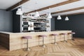 Modern interior with wooden bar counter