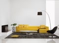 Modern interior with a yellow sofa in the living room Royalty Free Stock Photo