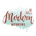 Modern interiors lettering on green pastel background