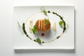 modern interpretation of Chicken Kiev: A contemporary plating of deconstructed Chicken Kiev, with separate components displayed in