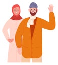 Modern islamic man and woman. Friendly eastern people