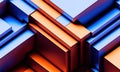 Modern isometric background. Colorful texture with parallelepipeds, blue and orange colors. Generated by artificial intelligence.