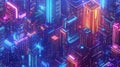 Modern isometric concept of intelligent buildings or smart cities, featuring the automation of buildings through