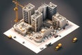 Modern Isometric Construction Site Progress Illustration. Generative AI