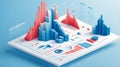 Isometric 3D Data Analytics Dashboard with Colorful Bar Charts and Business Intelligence Visualization Royalty Free Stock Photo