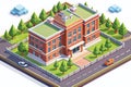 Modern Isometric High School Building Illustration A Detailed Educational Facility Design for Learning Centers and Royalty Free Stock Photo